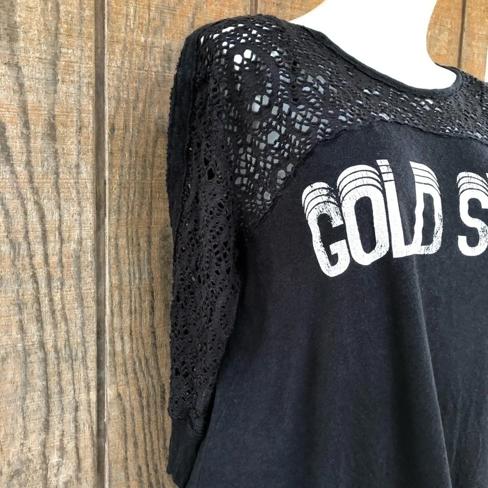 FREE People Gold State Black Crochet Shirt